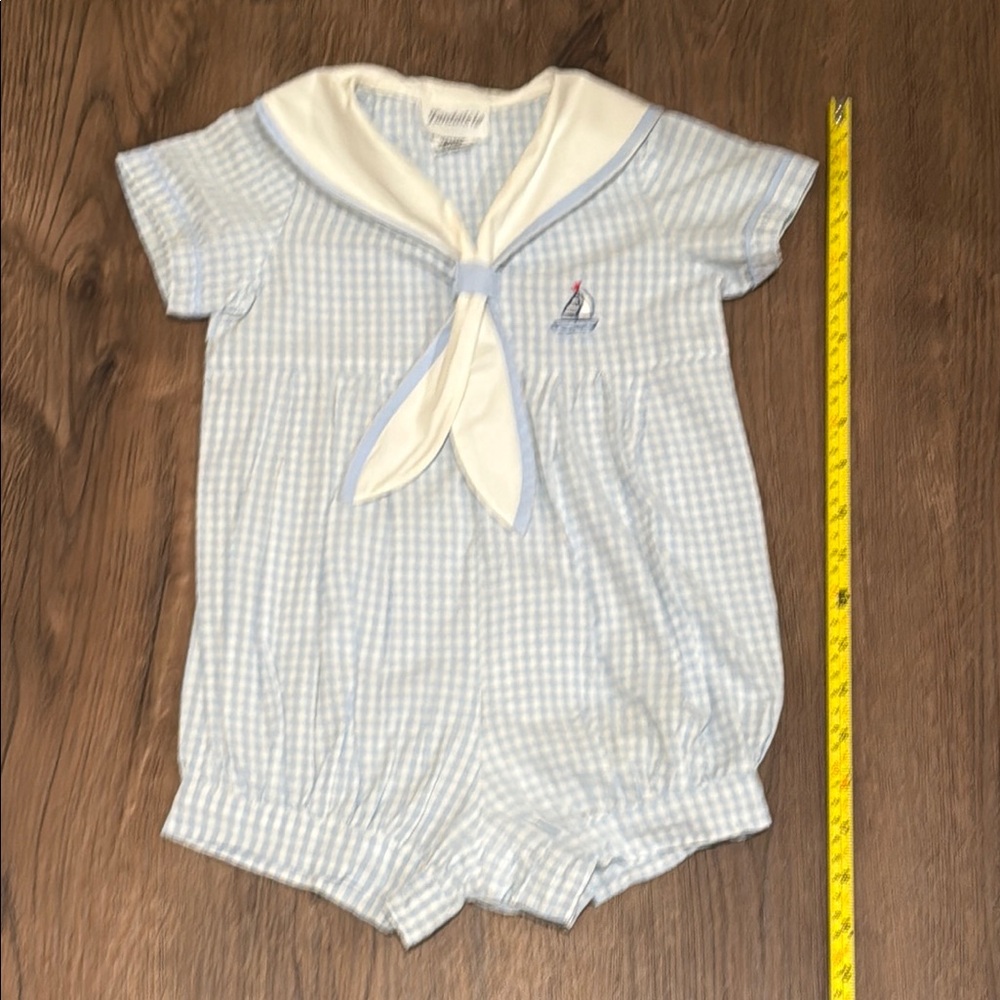 Fantasie Light Blue Gingham Romper with Sailor Collar